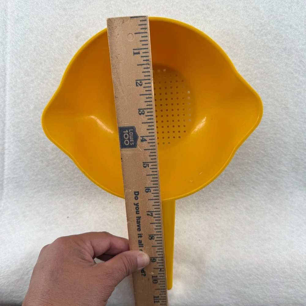 Vintage Tupperware Yellow Handheld Colander Strainer with Handle and Spouts 10in